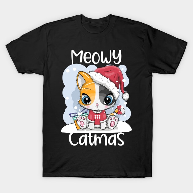 Meowy Catmas Cute Cat Santa Claus Christmas Gift T-Shirt by BadDesignCo